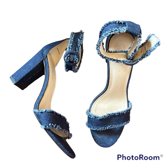Sandal Denim Blue Jean Strappy Block Heel Size 7.5 Pella Moda - Picture 3 of 9